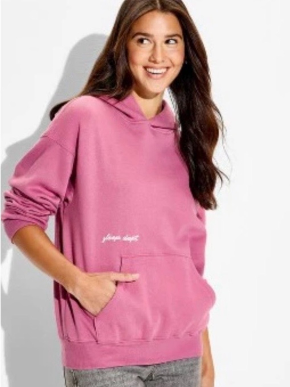 Rose Pink Hooded Pullover Sweatshirt